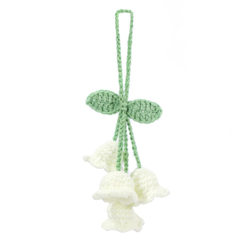 BSMTEBN Car Mirror Hanging Accessories Lily Flower Handmade Knitted Car Pendant Cute Car Decorations for Women Crochet Rearview Mirror Accessories for Decoration Pendant Car Accessories Pendant (White 1) - Image 1